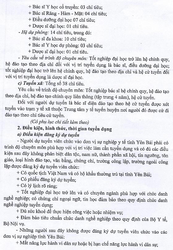 Sở y tế Yên Bái tuyển dụng viên chức năm 2019